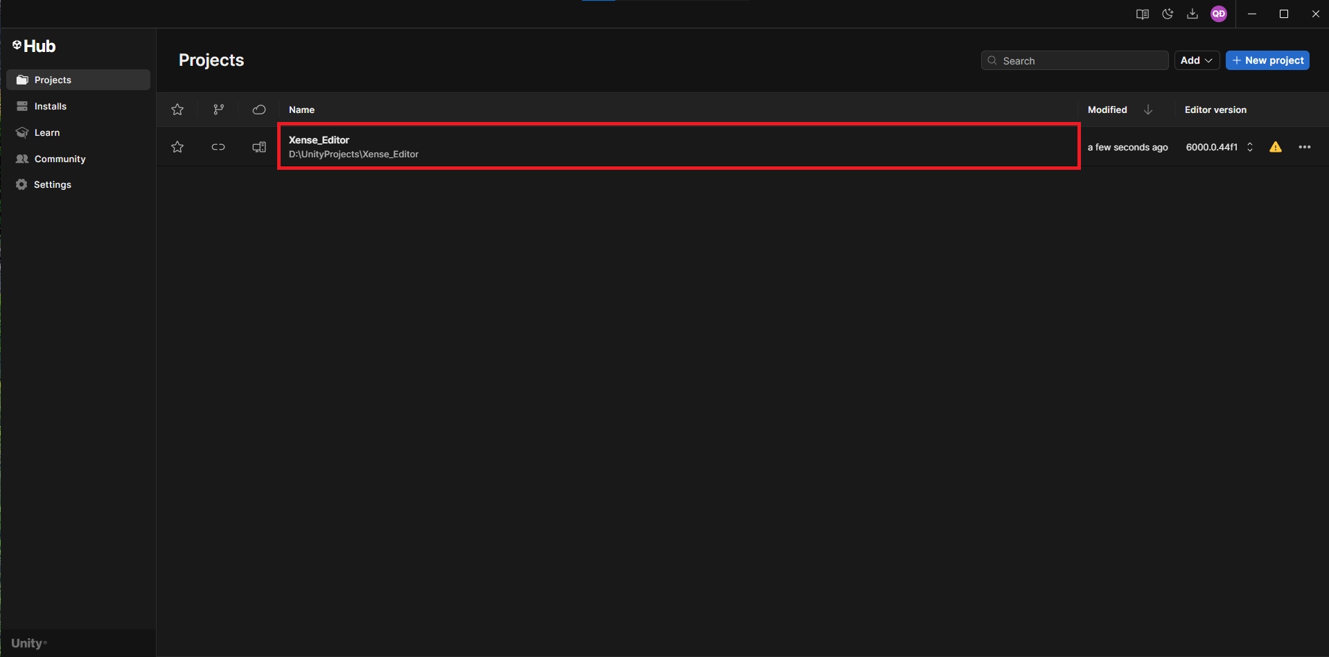 Projects page - Open